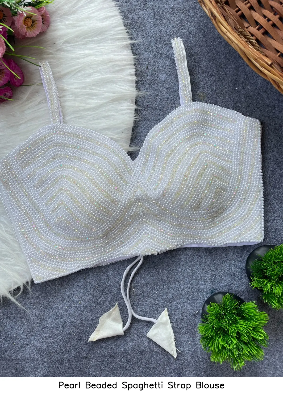 Pearl Beaded Spaghetti Strap Blouse 3