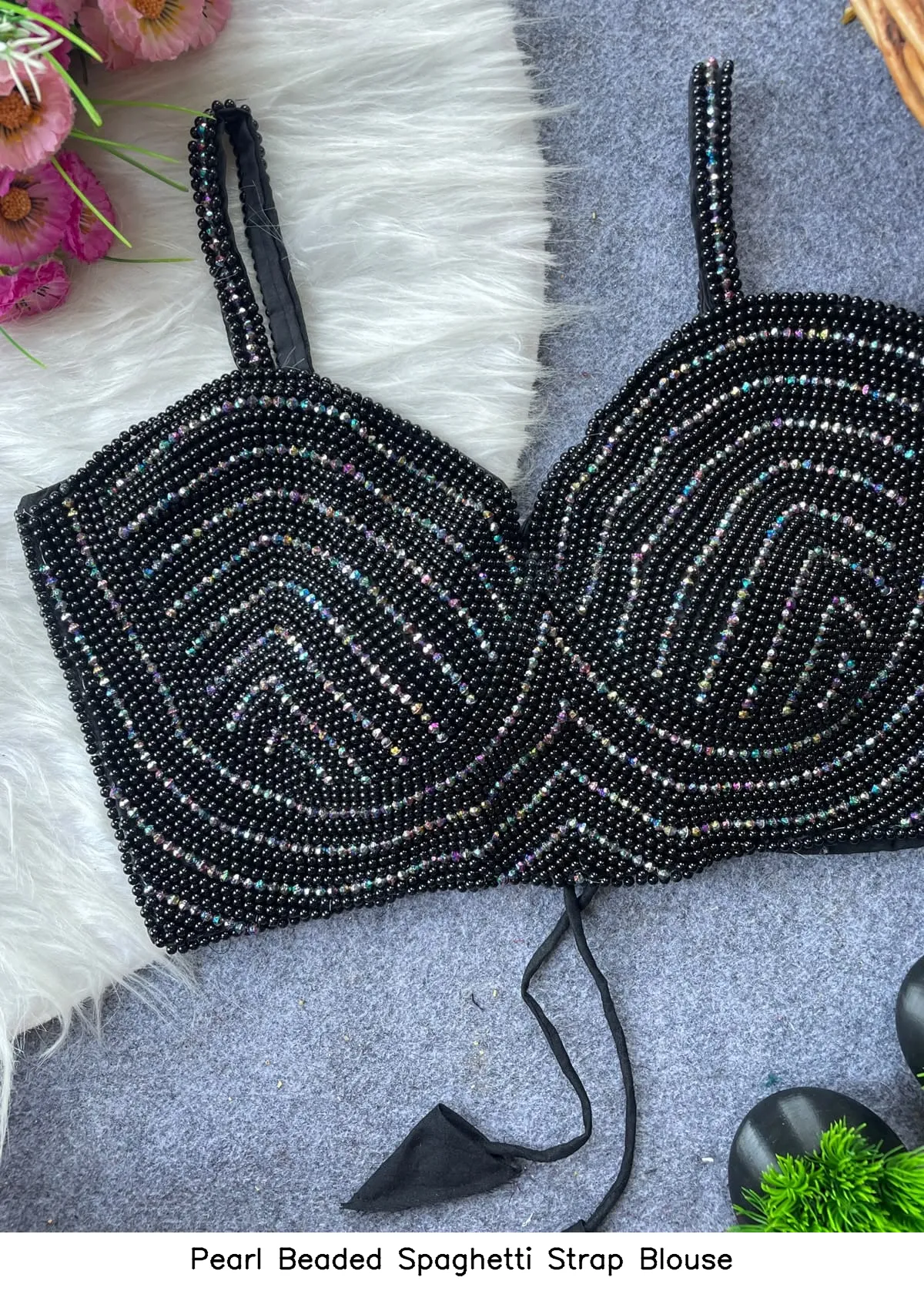Pearl Beaded Spaghetti Strap Blouse 6