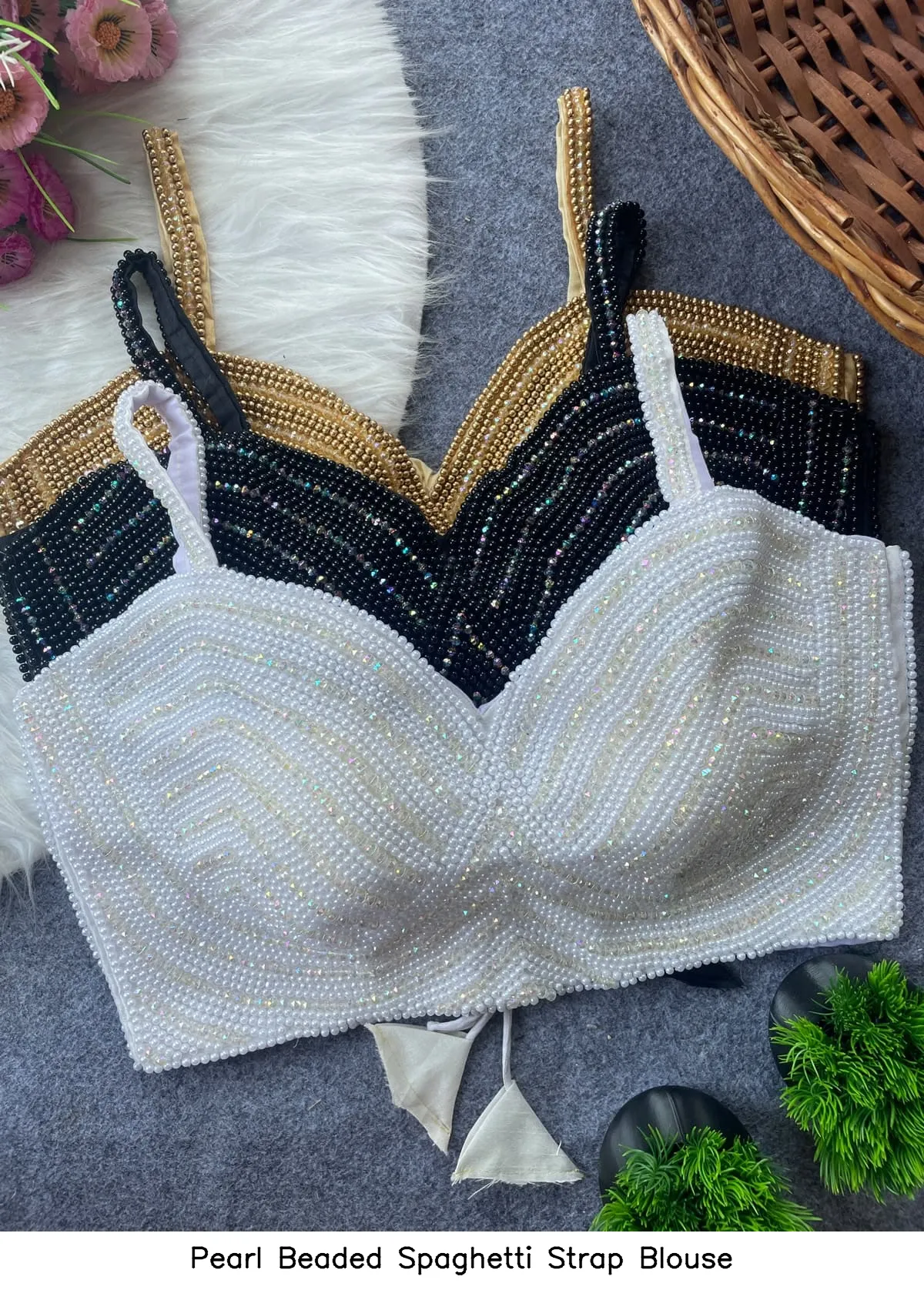 Pearl Beaded Spaghetti Strap Blouse 8