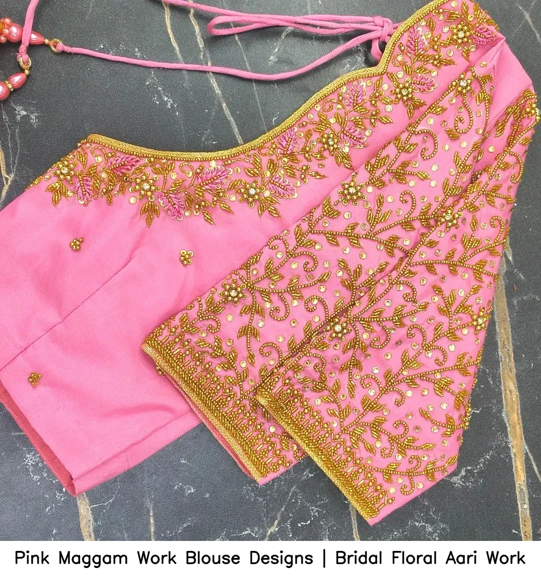 Pink Maggam Work Blouse Designs | Bridal Floral Aari Work