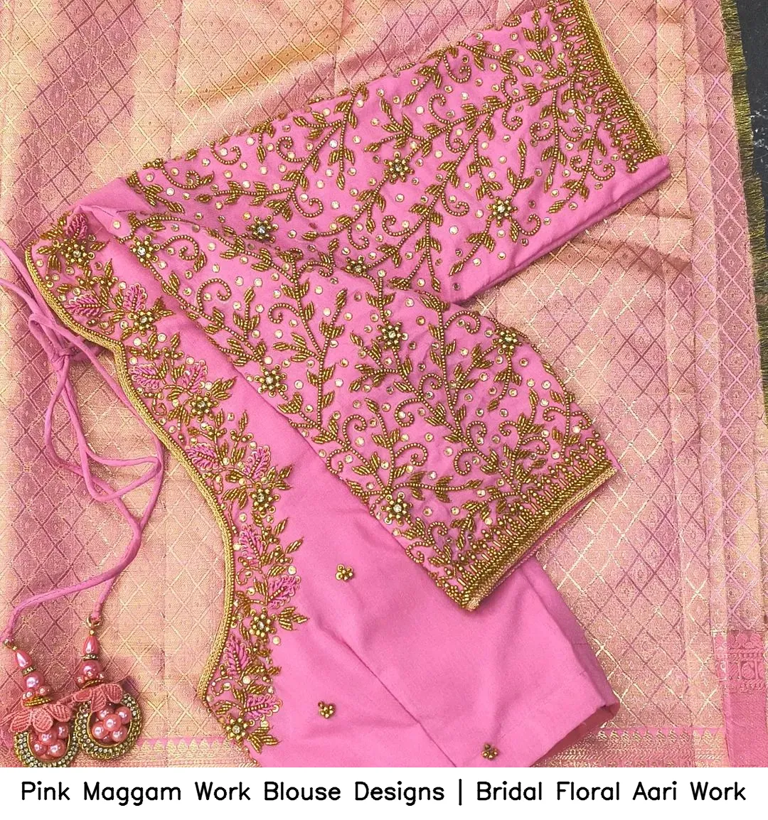 Pink Maggam Work Blouse Designs | Bridal Floral Aari Work
