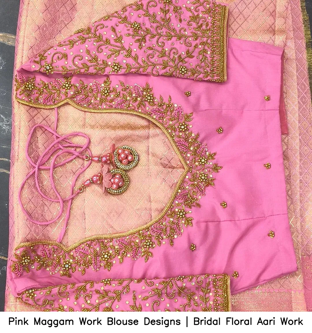 Pink Maggam Work Blouse Designs | Bridal Floral Aari Work