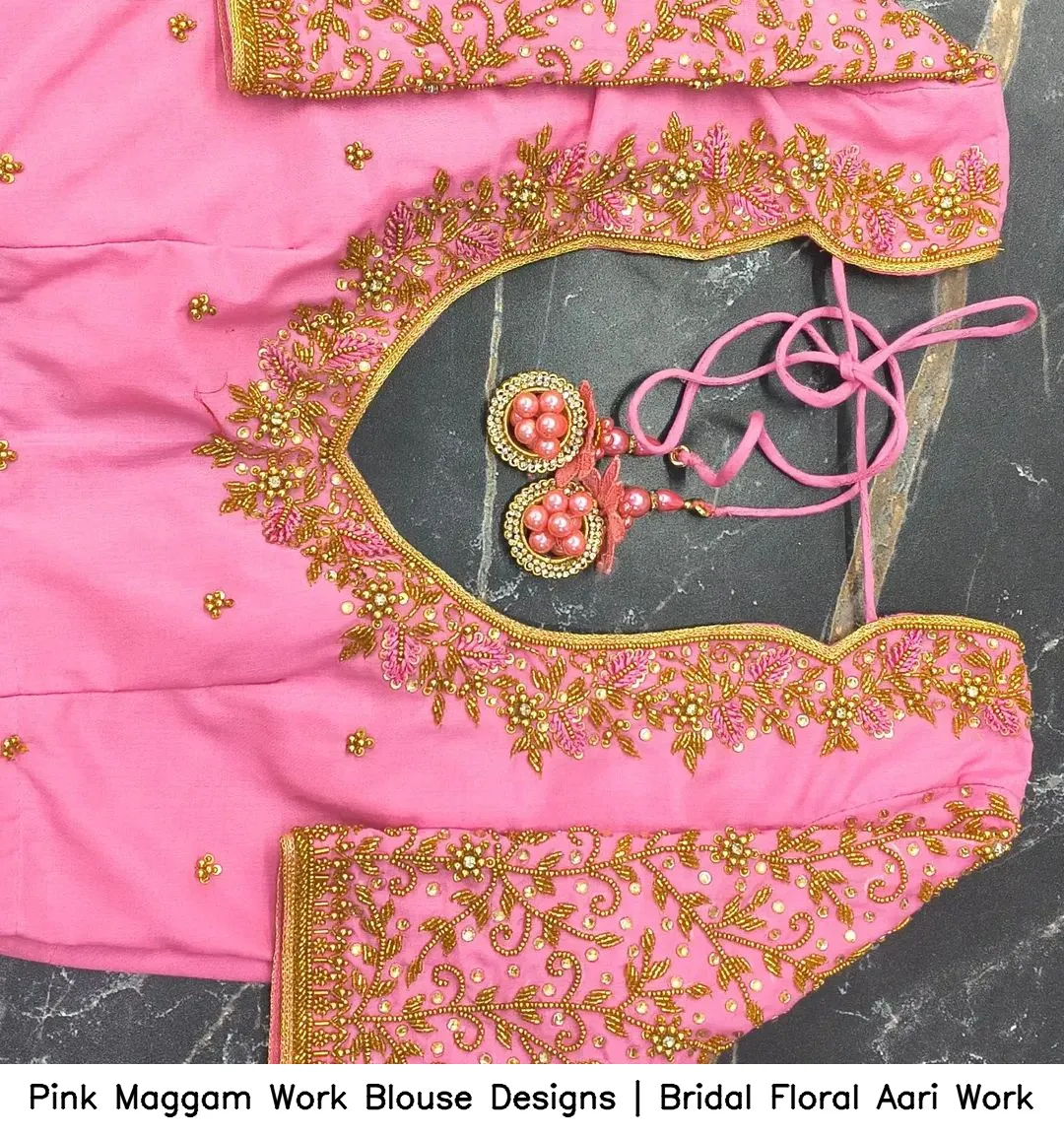 Pink Maggam Work Blouse Designs | Bridal Floral Aari Work