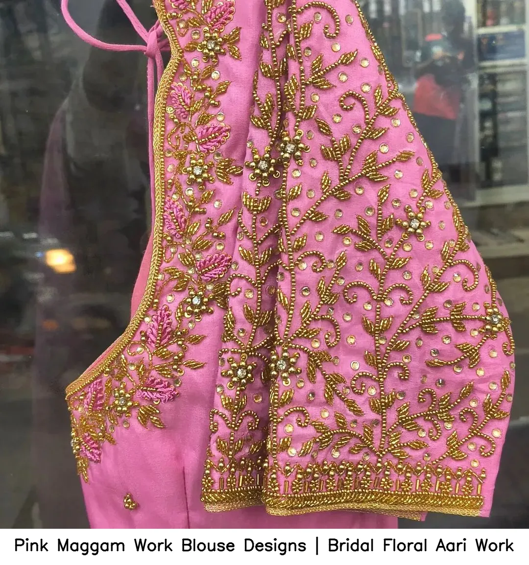 Pink Maggam Work Blouse Designs | Bridal Floral Aari Work