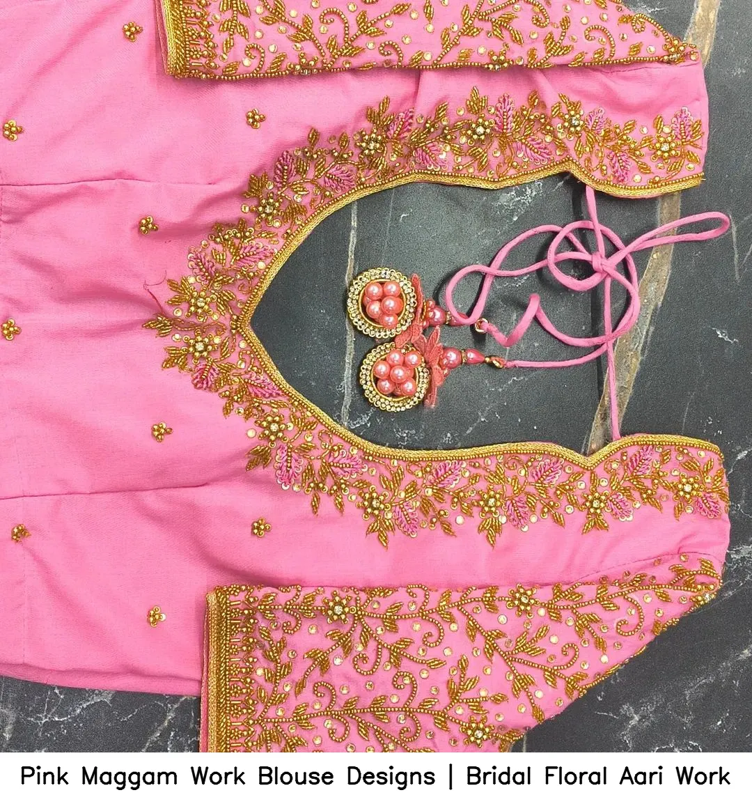 Pink Maggam Work Blouse Designs | Bridal Floral Aari Work