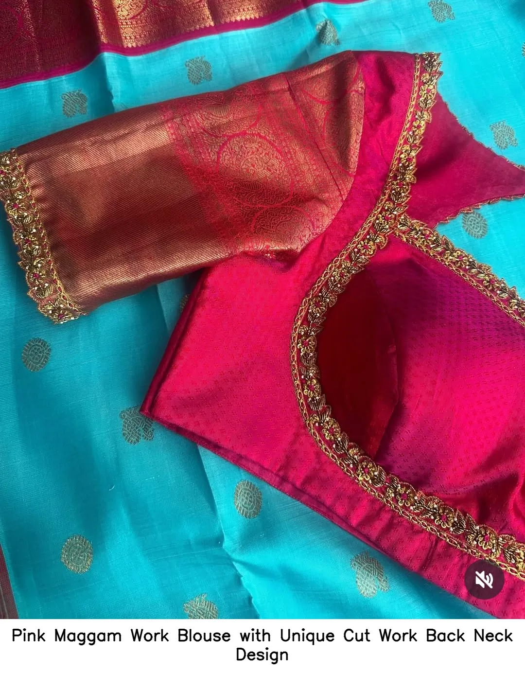 Pink Maggam Work Blouse with Unique Cut Work Back Neck Design