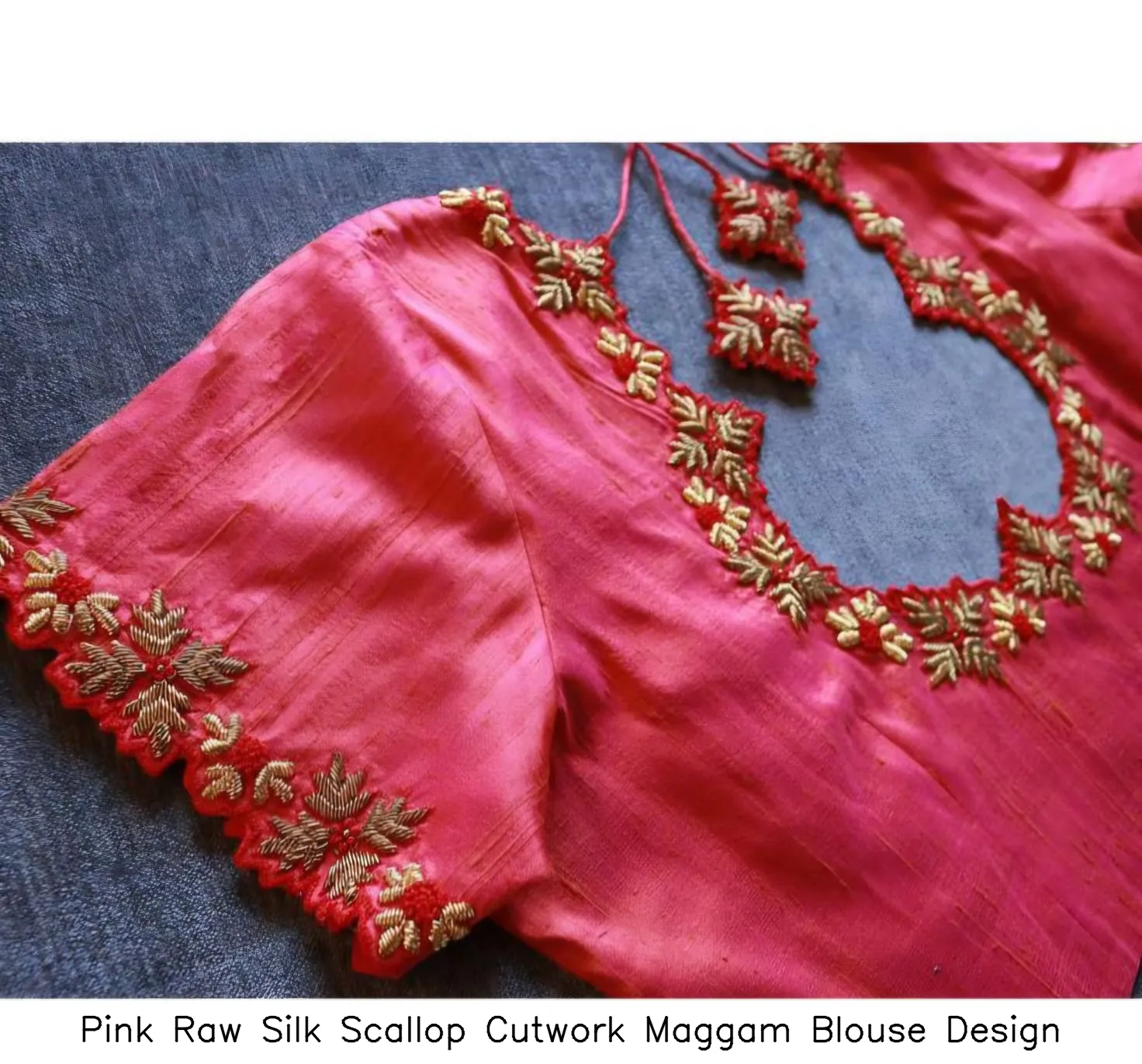 Pink Raw Silk Scallop Cutwork Maggam Blouse Design