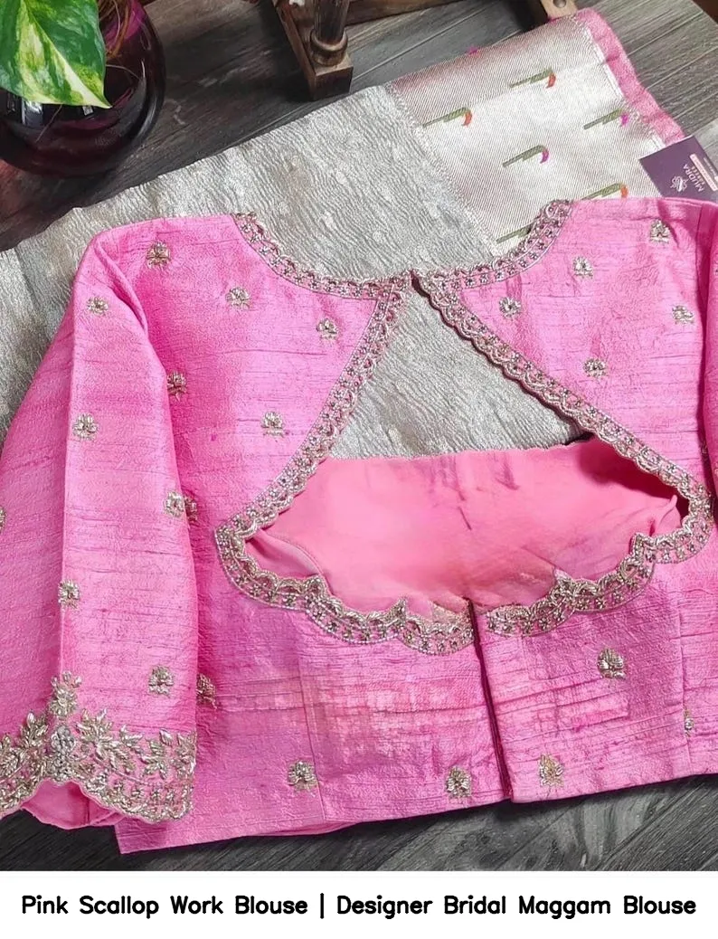 Pink Scallop Work Blouse | Designer Bridal Maggam Blouse