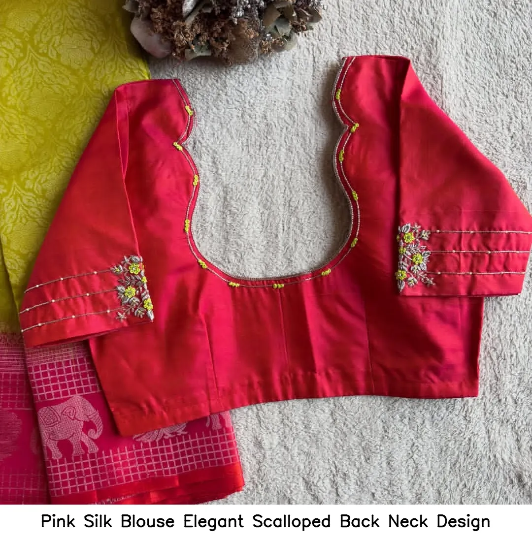 Pink Silk Blouse – Elegant Scalloped Back Neck Design