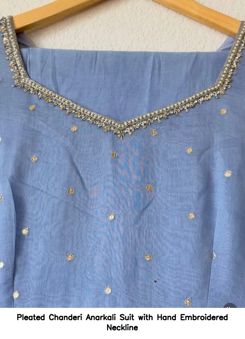Pleated Chanderi Anarkali Suit with Hand Embroidered Neckline 10