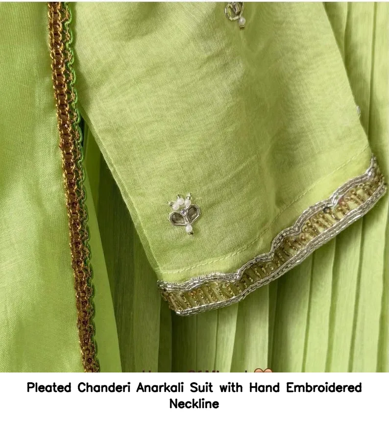 Pleated Chanderi Anarkali Suit with Hand Embroidered Neckline 12