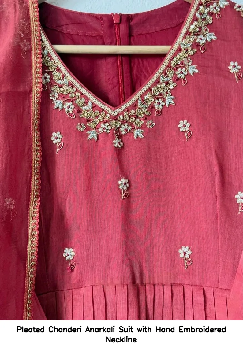 Pleated Chanderi Anarkali Suit with Hand Embroidered Neckline 18