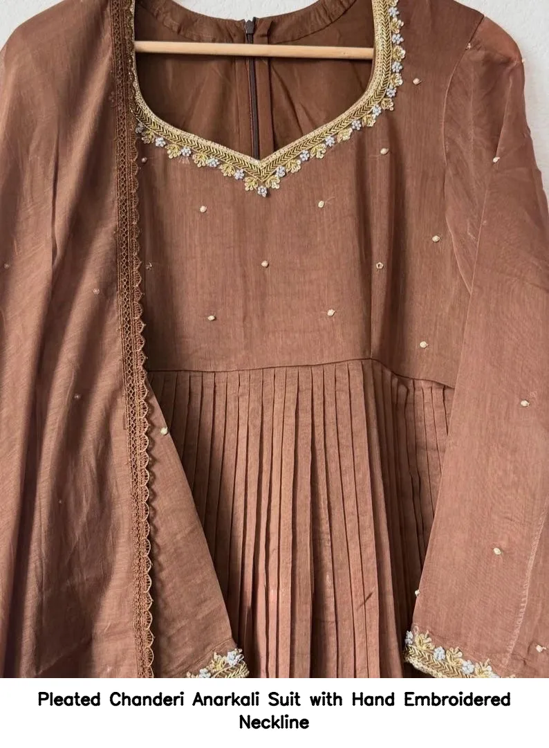 Pleated Chanderi Anarkali Suit with Hand Embroidered Neckline 19