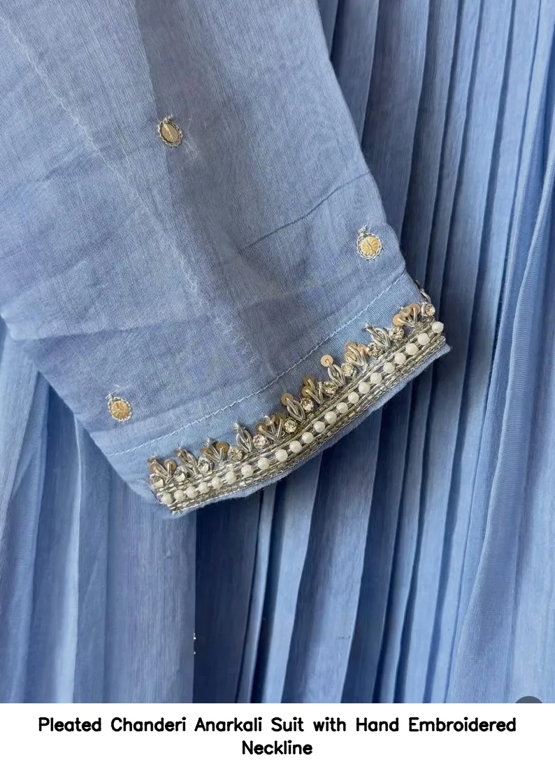 Pleated Chanderi Anarkali Suit with Hand Embroidered Neckline 20