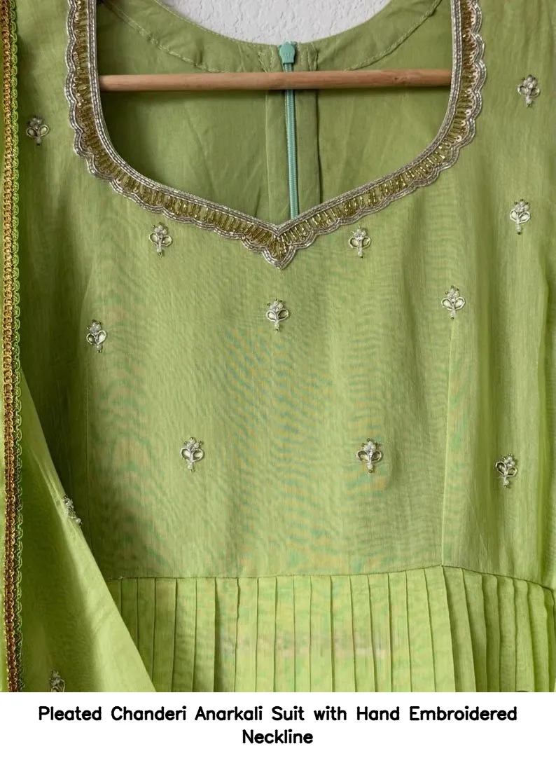 Pleated Chanderi Anarkali Suit with Hand Embroidered Neckline 23