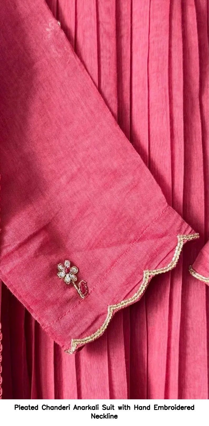 Pleated Chanderi Anarkali Suit with Hand Embroidered Neckline 5