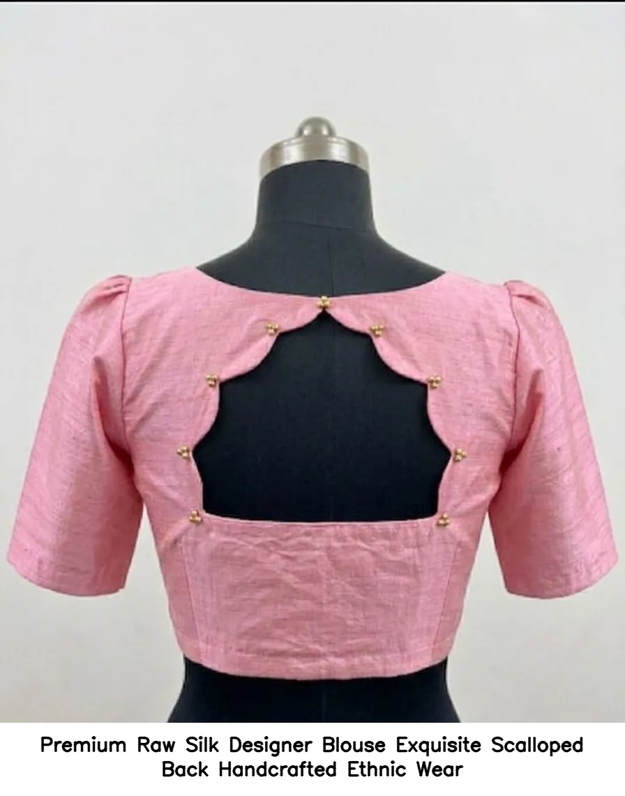 Premium Raw Silk Designer Blouse – Exquisite Scalloped Back – Handcrafted Ethnic Wear