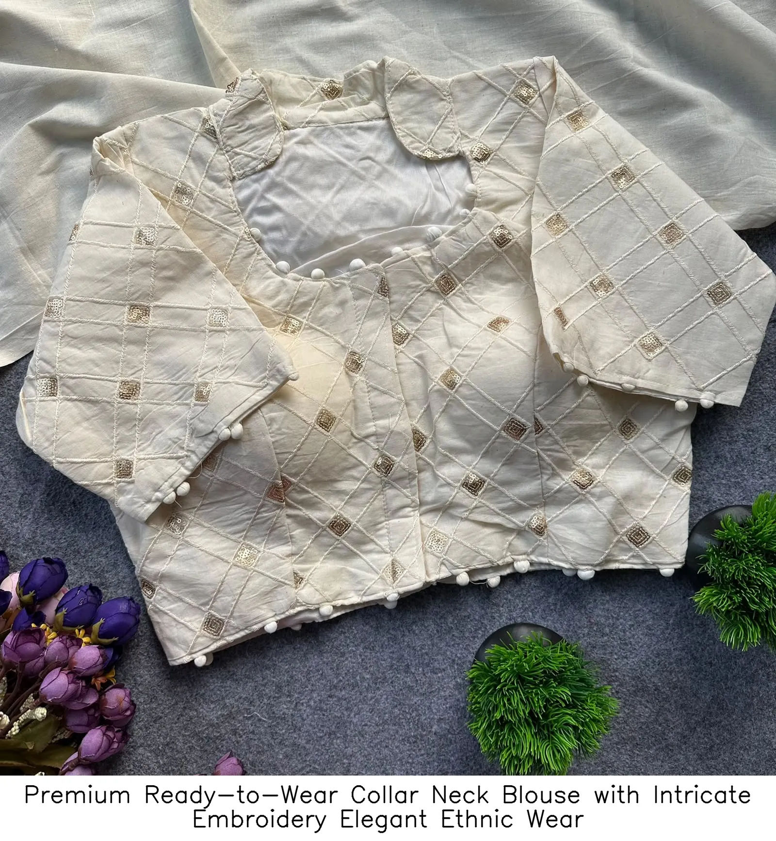 Premium Ready-to-Wear Collar Neck Blouse with Intricate Embroidery – Elegant Ethnic Wear 10