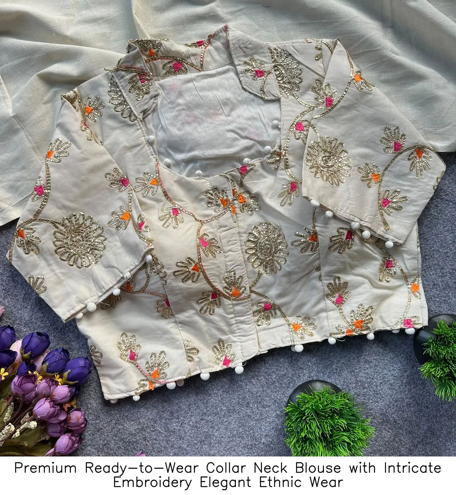 Premium Ready-to-Wear Collar Neck Blouse with Intricate Embroidery – Elegant Ethnic Wear 12