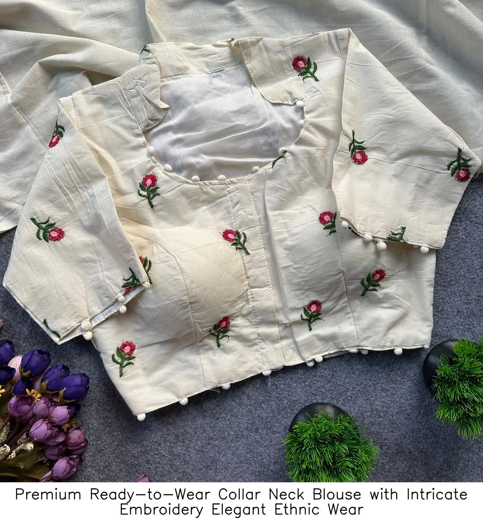 Premium Ready-to-Wear Collar Neck Blouse with Intricate Embroidery – Elegant Ethnic Wear 7