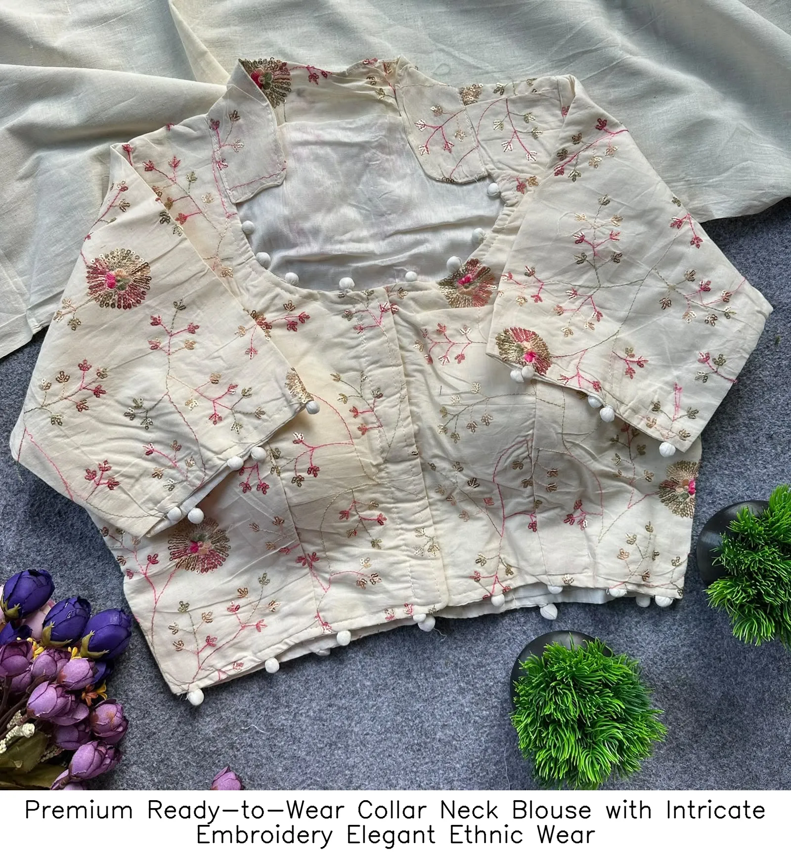 Premium Ready-to-Wear Collar Neck Blouse with Intricate Embroidery – Elegant Ethnic Wear 8