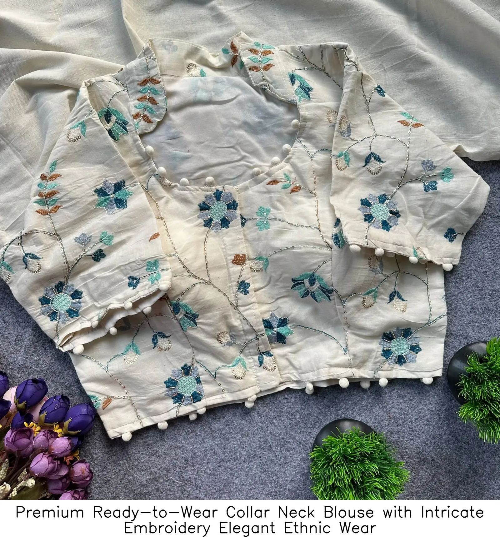 Premium Ready-to-Wear Collar Neck Blouse with Intricate Embroidery – Elegant Ethnic Wear 9
