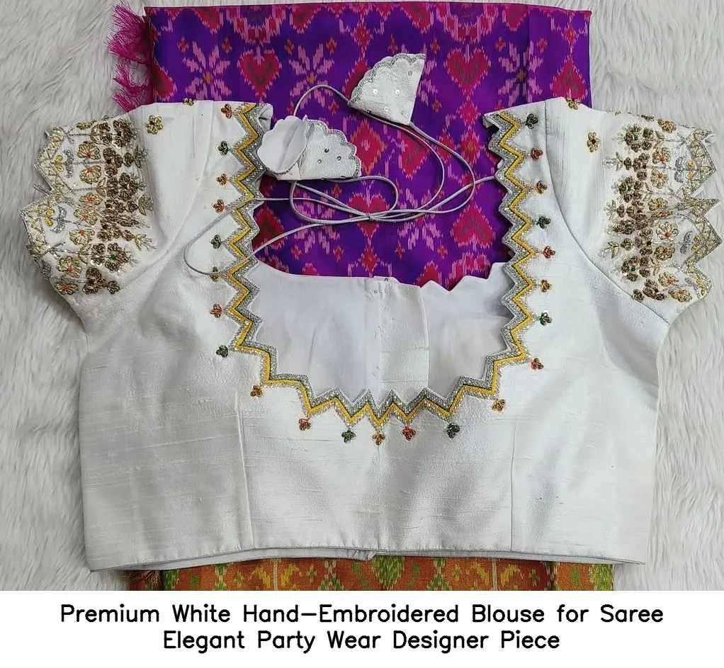 Premium White Hand-Embroidered Blouse for Saree – Elegant Party Wear Designer Piece