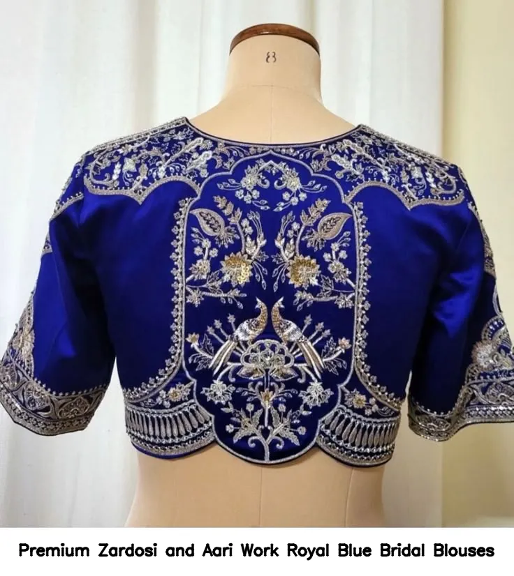 Premium Zardosi and Aari Work Royal Blue Bridal Blouses