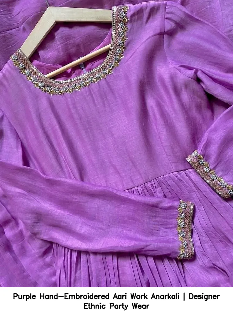 Purple Hand-Embroidered Aari Work Anarkali | Designer Ethnic Party Wear