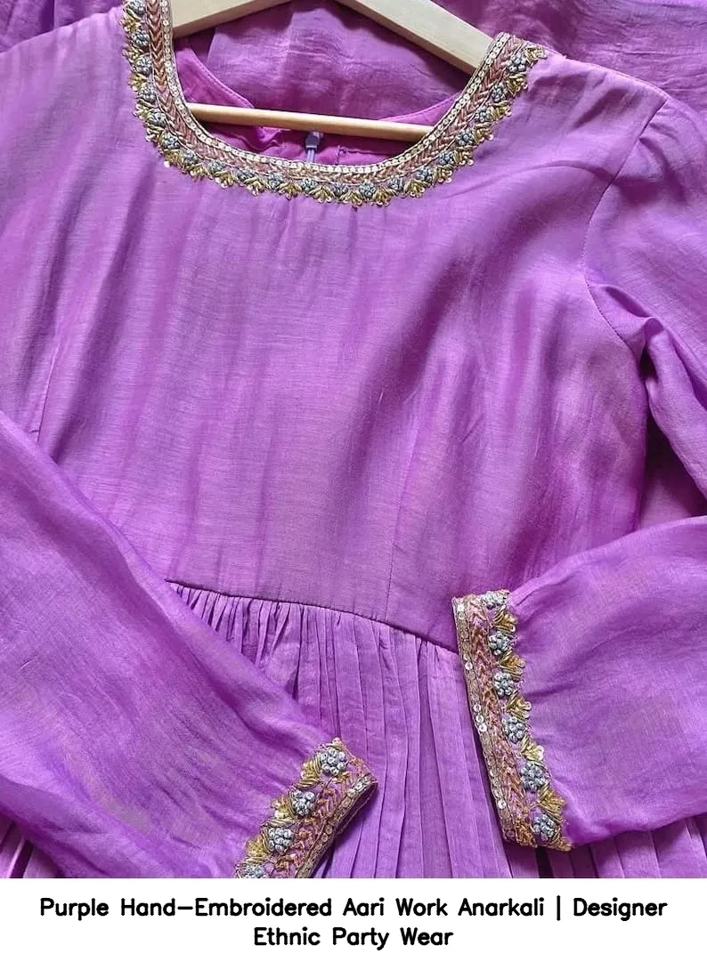 Purple Hand-Embroidered Aari Work Anarkali | Designer Ethnic Party Wear 2