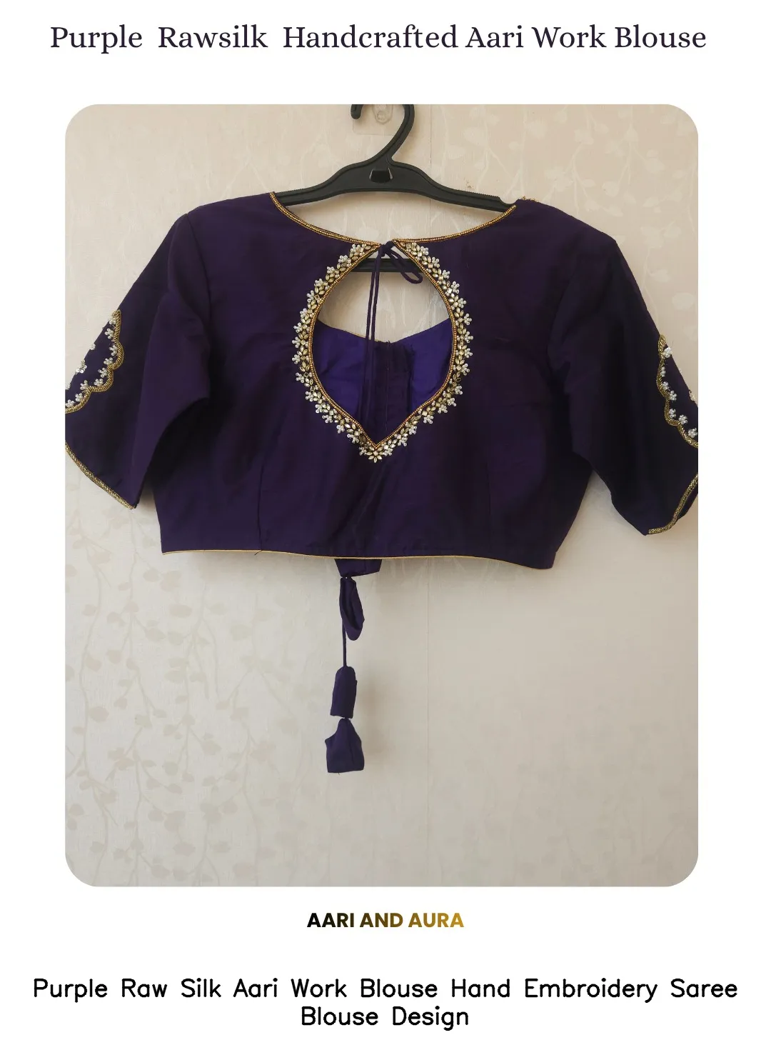Purple Raw Silk Aari Work Blouse Hand Embroidery Saree Blouse Design