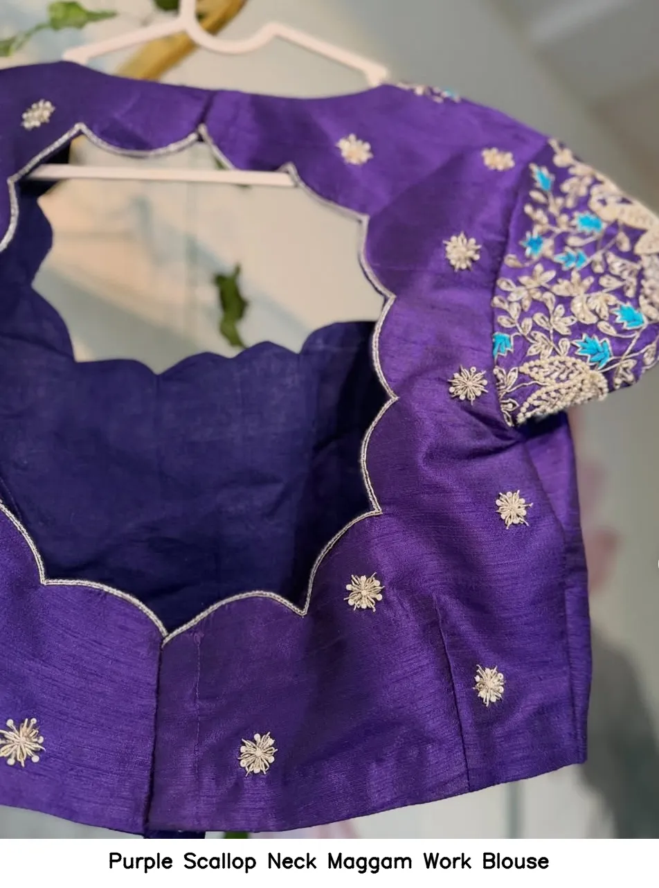 Purple Scallop Neck Maggam Work Blouse