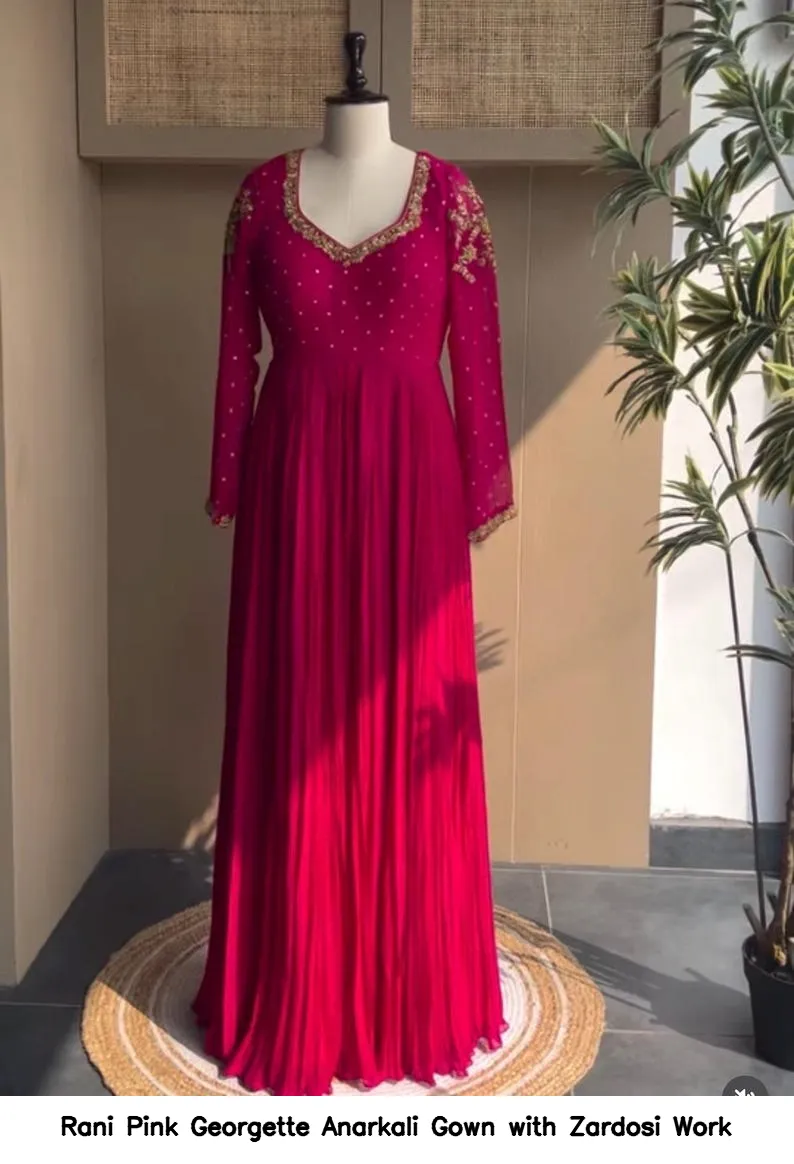 Rani Pink Georgette Anarkali Gown with Zardosi Work