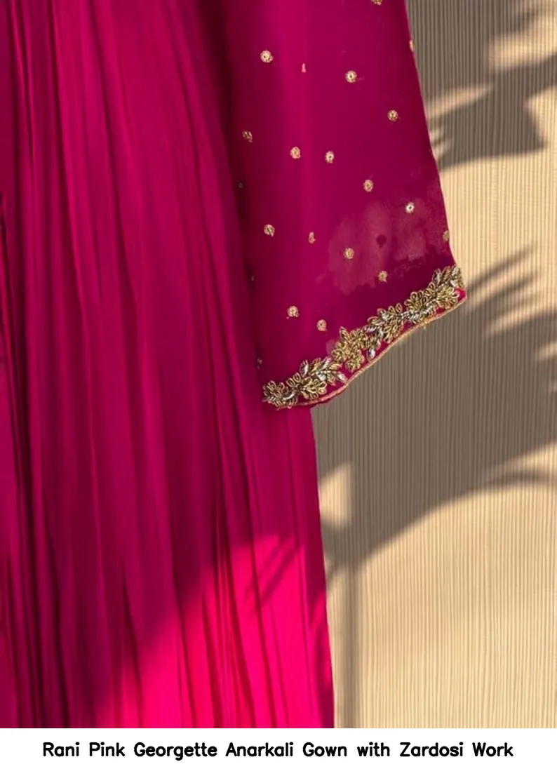 Rani Pink Georgette Anarkali Gown with Zardosi Work