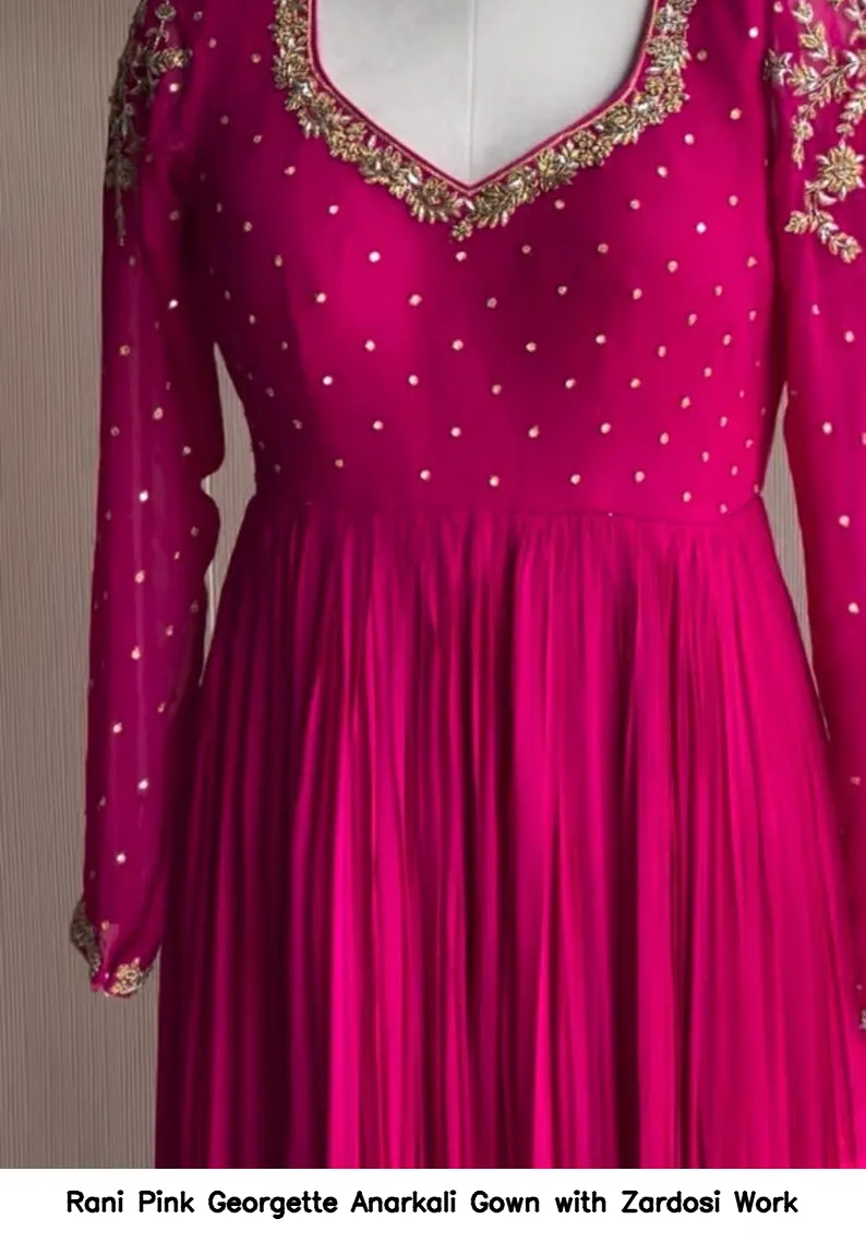 Rani Pink Georgette Anarkali Gown with Zardosi Work