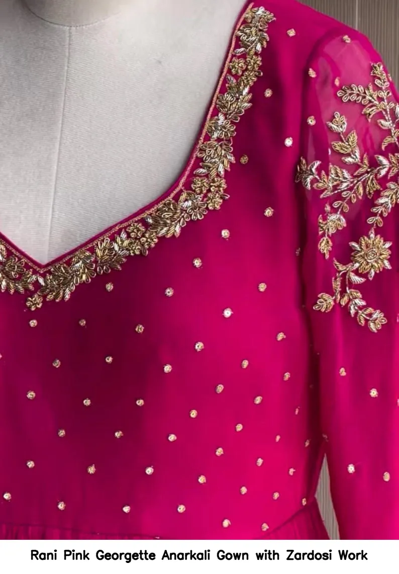 Rani Pink Georgette Anarkali Gown with Zardosi Work