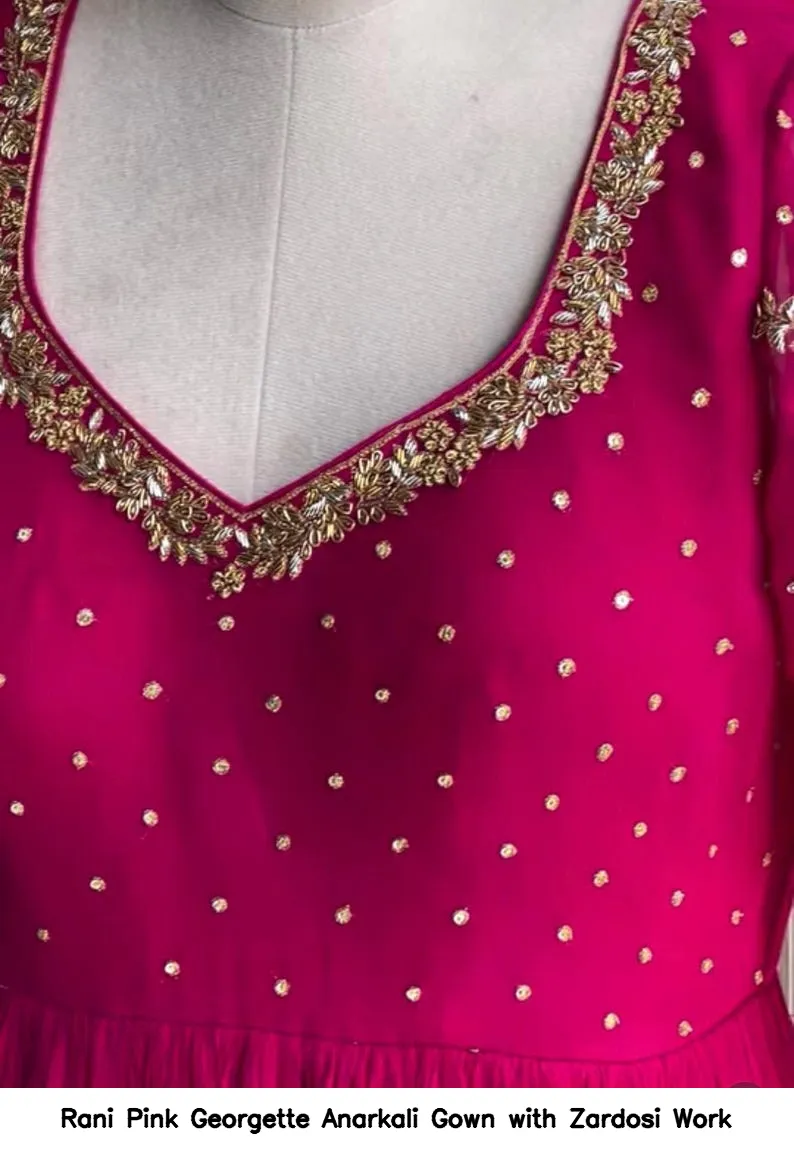 Rani Pink Georgette Anarkali Gown with Zardosi Work