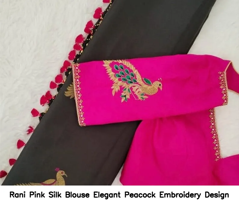 Rani Pink Silk Blouse Elegant Peacock Embroidery Design