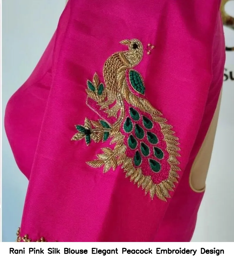 Rani Pink Silk Blouse Elegant Peacock Embroidery Design