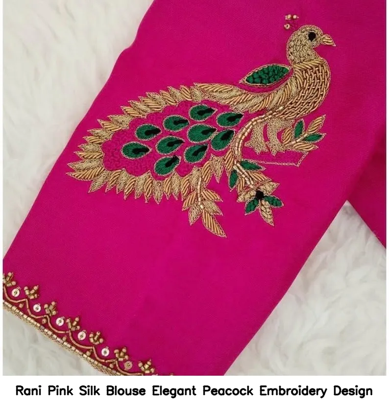 Rani Pink Silk Blouse Elegant Peacock Embroidery Design