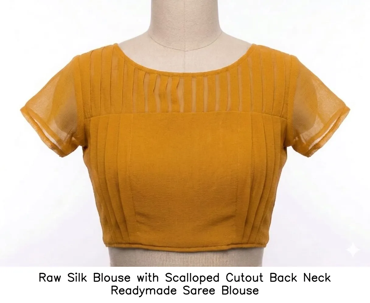 Raw Silk Blouse with Scalloped Cutout Back Neck Readymade Saree Blouse