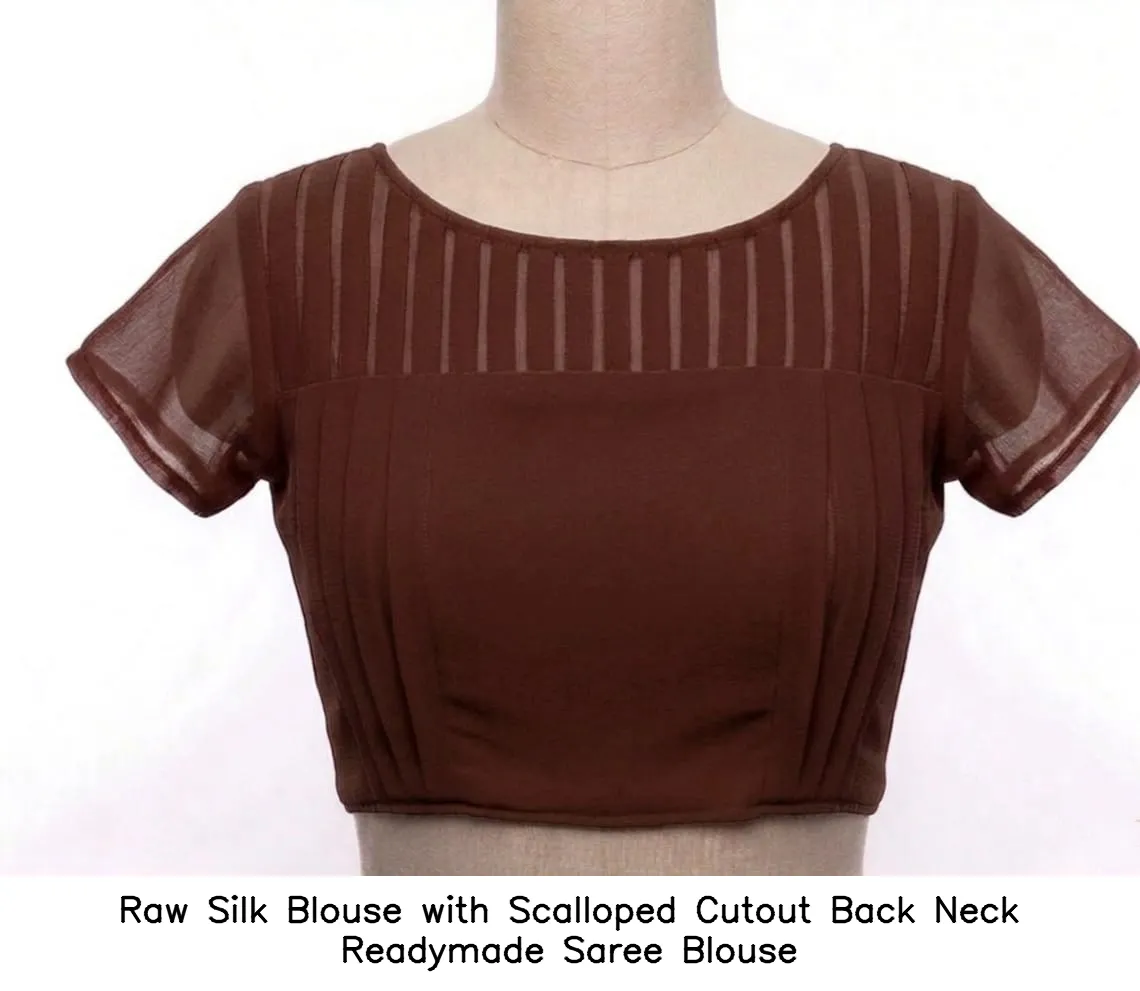 Raw Silk Blouse with Scalloped Cutout Back Neck Readymade Saree Blouse