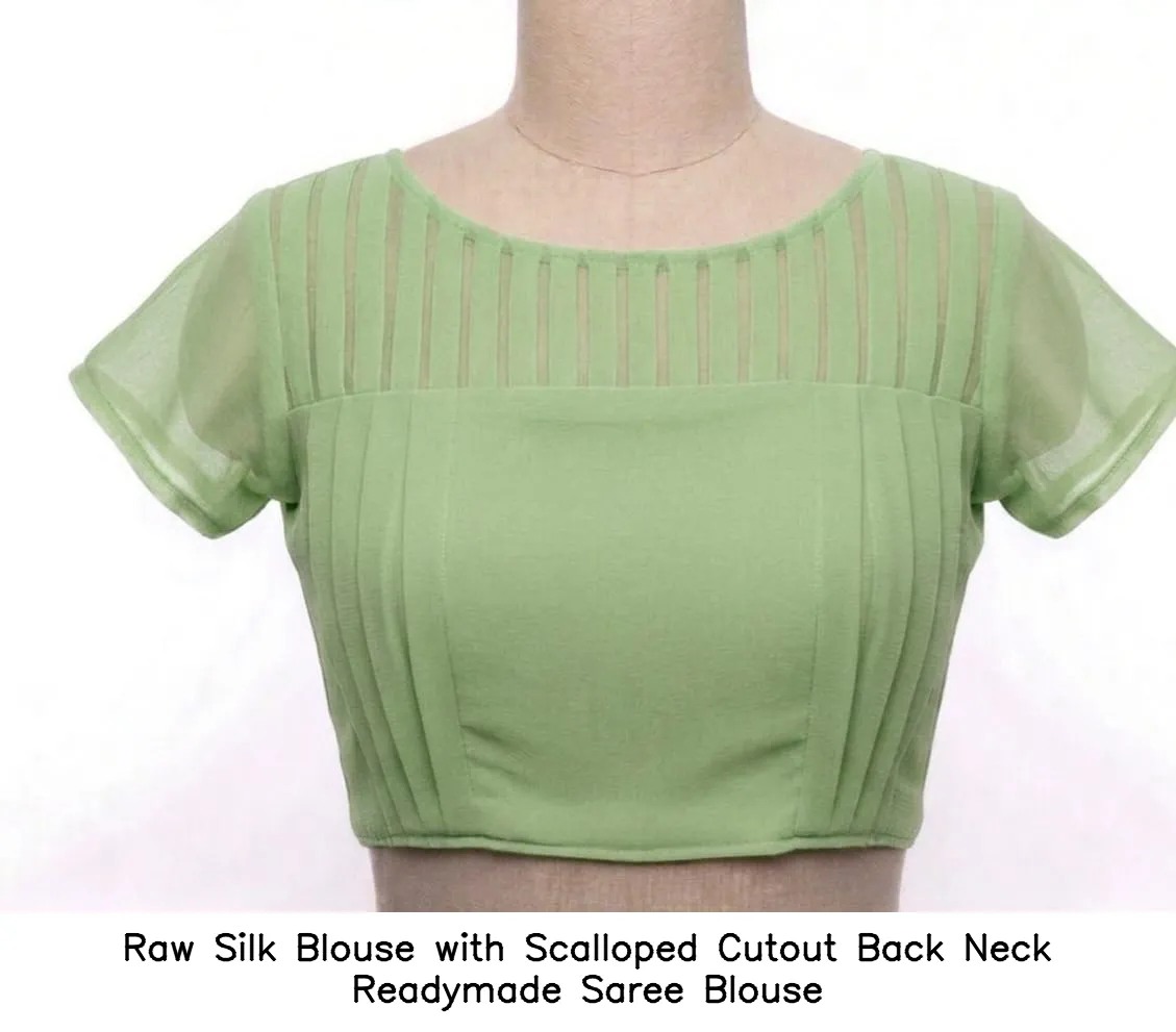 Raw Silk Blouse with Scalloped Cutout Back Neck Readymade Saree Blouse
