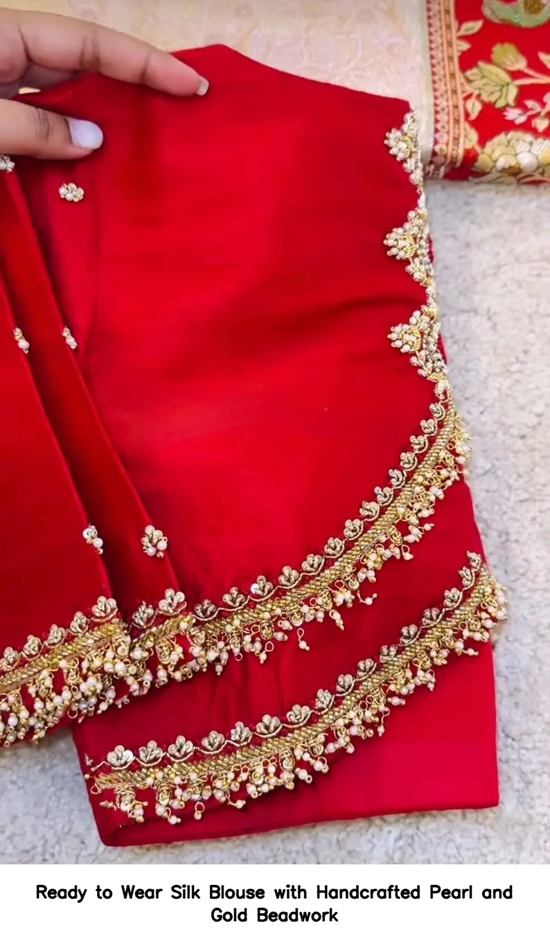 Ready to Wear Silk Blouse with Handcrafted Pearl and Gold Beadwork 2