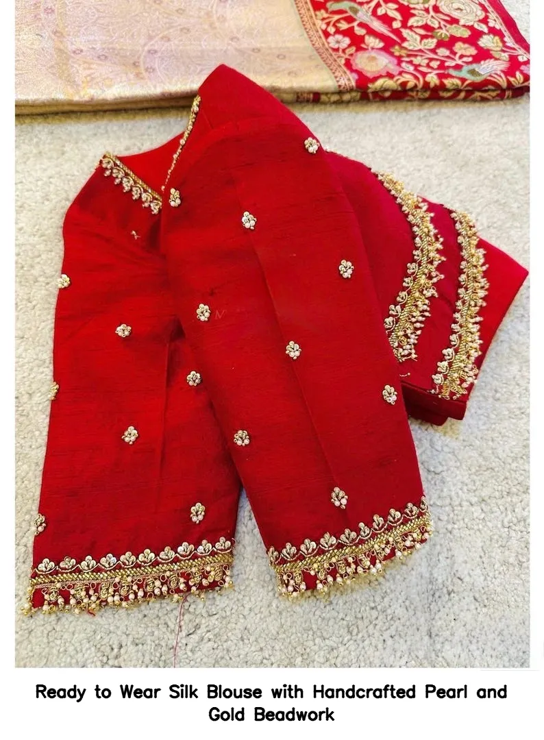 Ready to Wear Silk Blouse with Handcrafted Pearl and Gold Beadwork 5