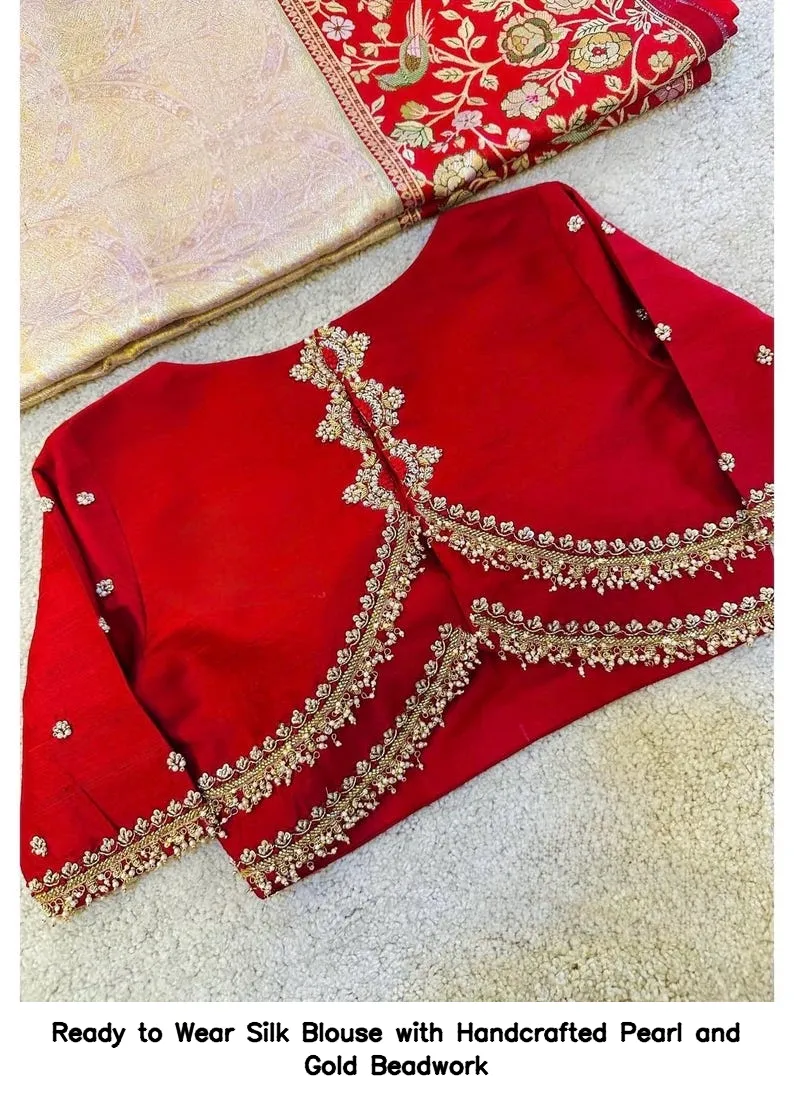 Ready to Wear Silk Blouse with Handcrafted Pearl and Gold Beadwork 6
