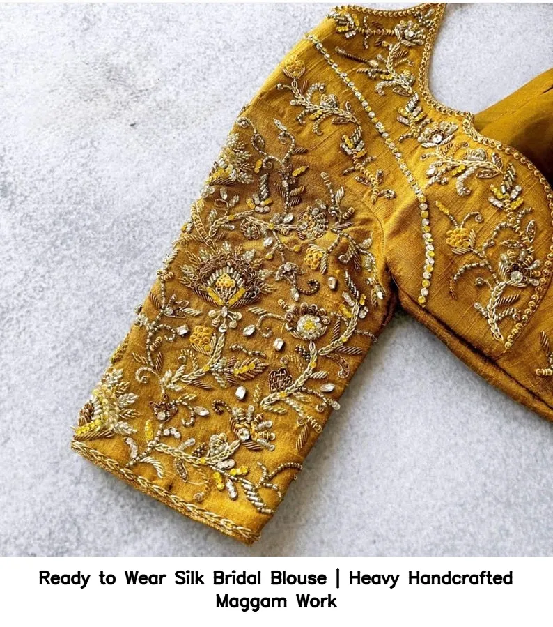 Ready to Wear Silk Bridal Blouse | Heavy Handcrafted Maggam Work 2