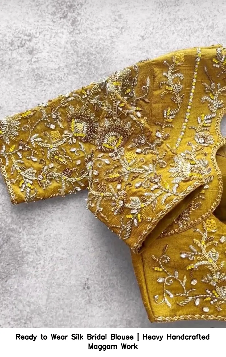 Ready to Wear Silk Bridal Blouse | Heavy Handcrafted Maggam Work 5