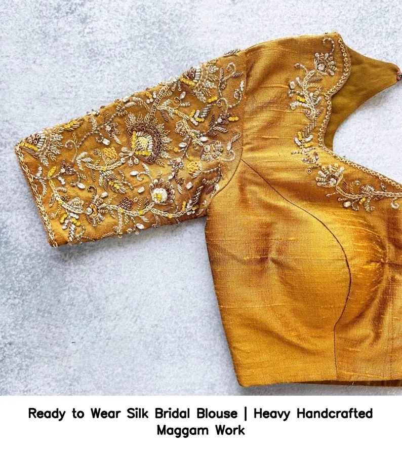 Ready to Wear Silk Bridal Blouse | Heavy Handcrafted Maggam Work 7