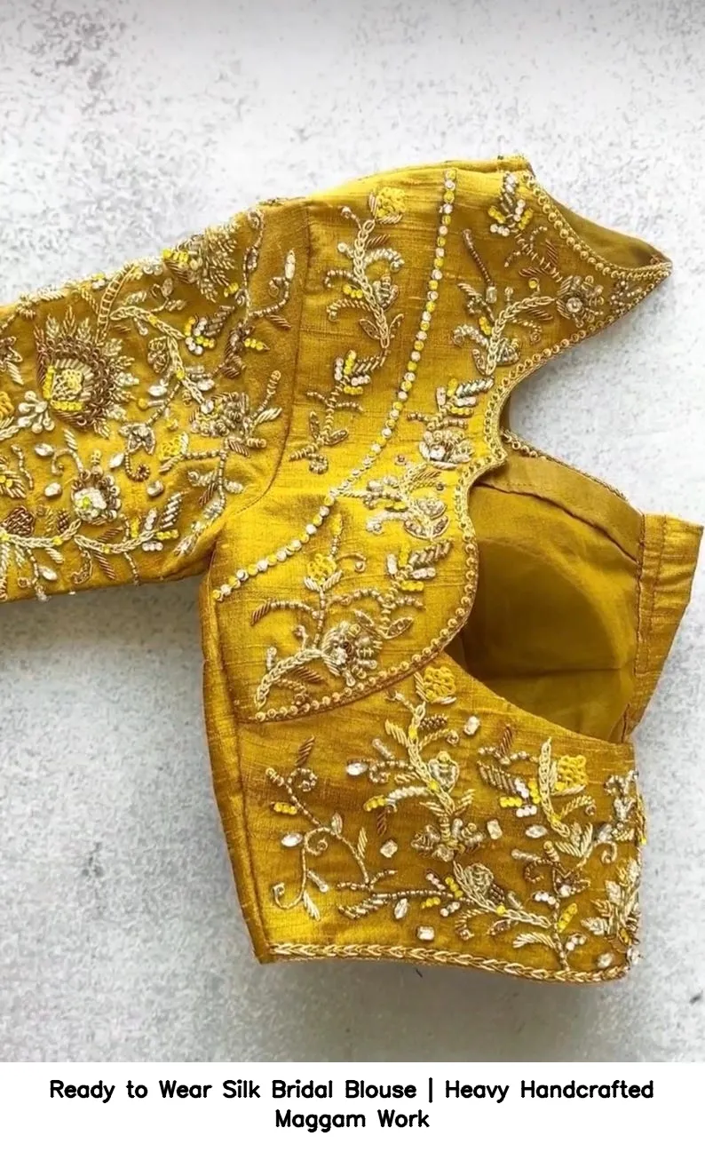 Ready to Wear Silk Bridal Blouse | Heavy Handcrafted Maggam Work 9